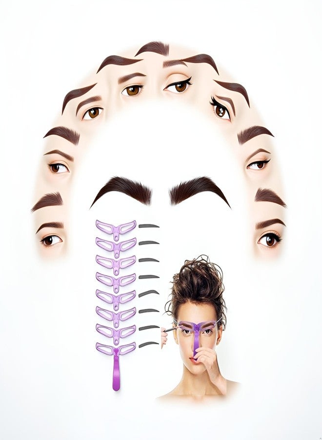 Sluswallow 1Pc Pouple Eyebrow Shaping Kit,Eyebrow Template，8 Styles Reusable Eyebrow Stencil with Handle and Strap, Washable, Eyebrow Color, Eyes - Image 4